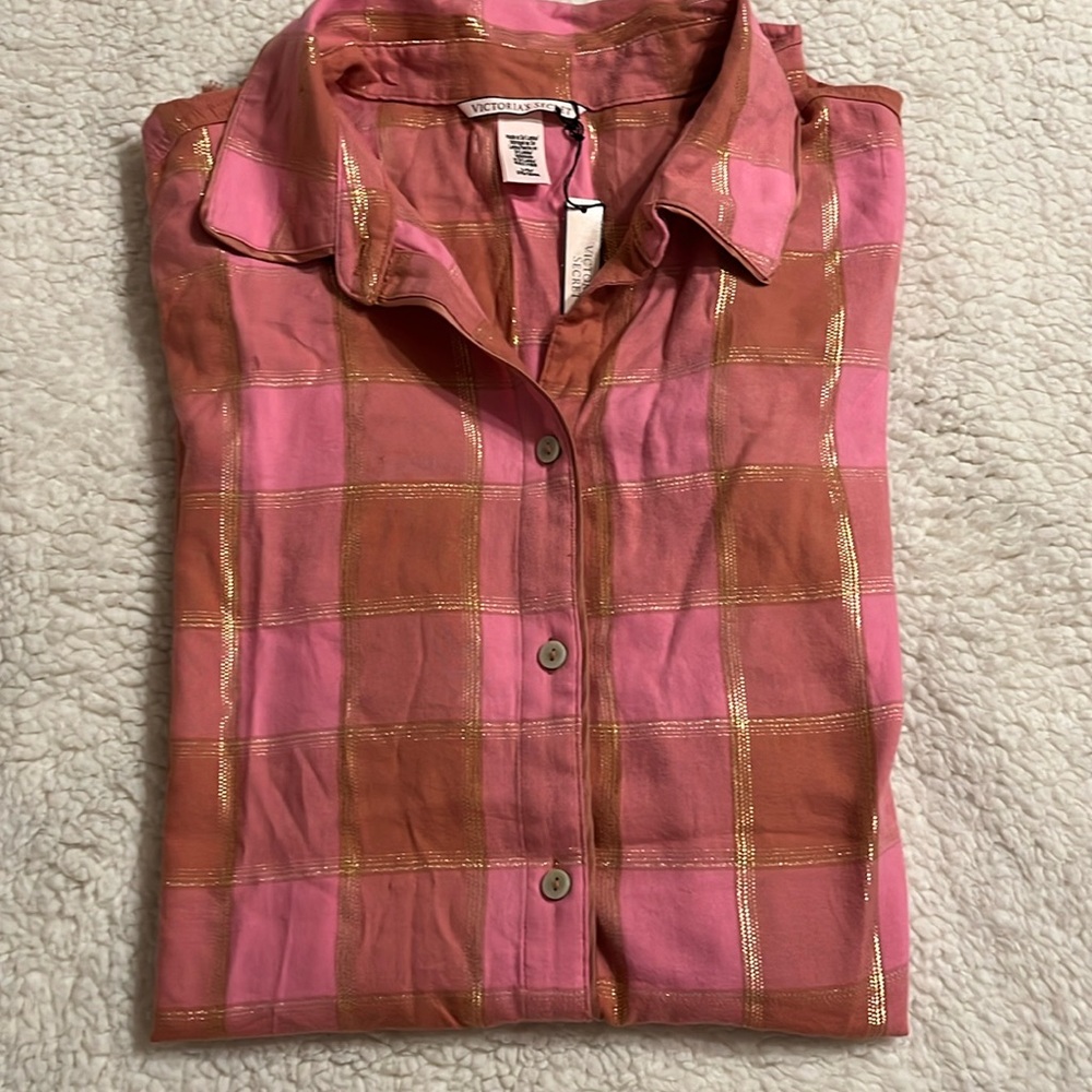 Victoria’s Secret - Large - long sleeve pink plaid nite shirt